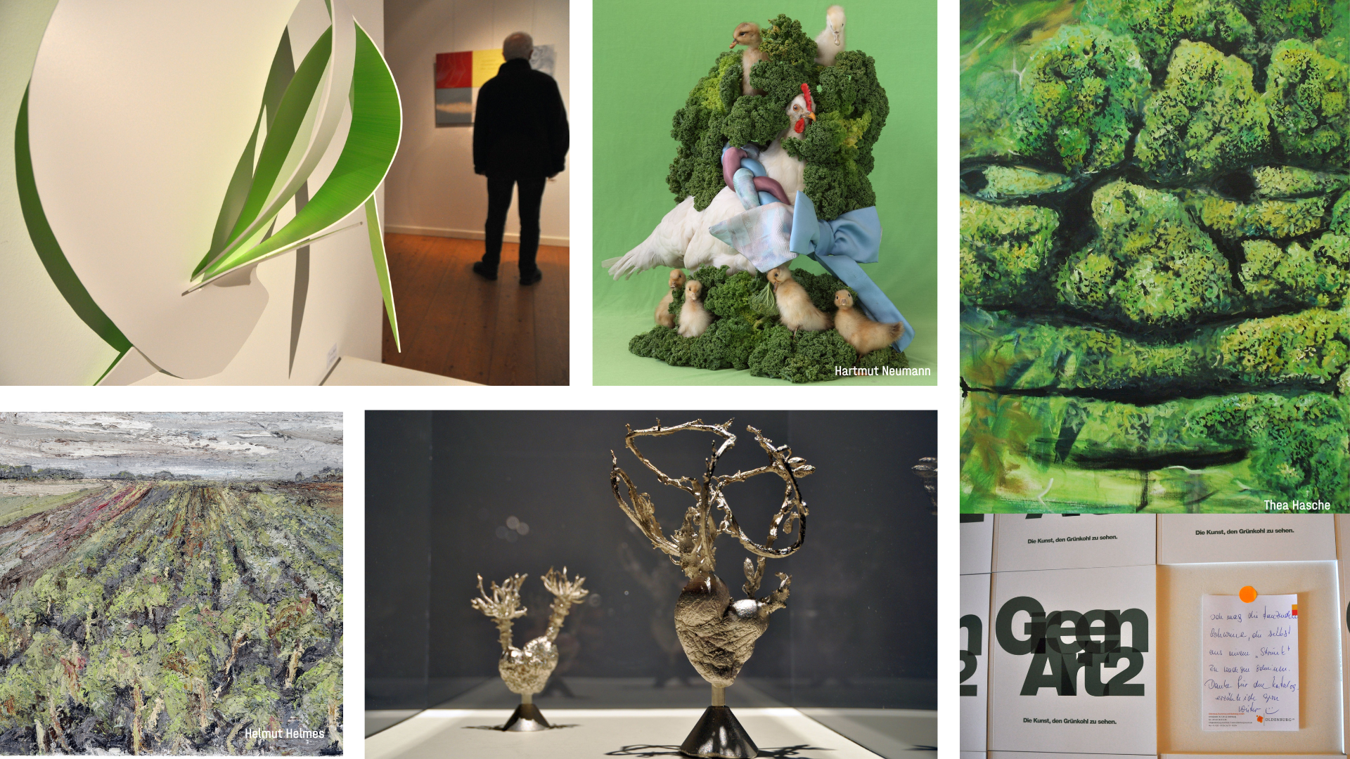 Fotocollage mit einigen Kunstwerken der Ausstellung Green Art 2.